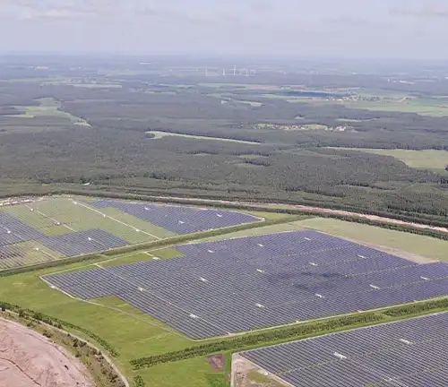 Hanwha Qcells' solar panels at the Finsterwalde Solar Park in Bradenburg, Germany.