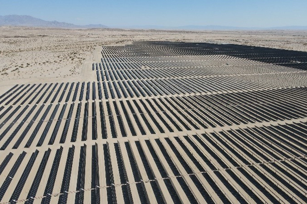 Aerial view of Hanwha Qcells’ solar farm in a desert