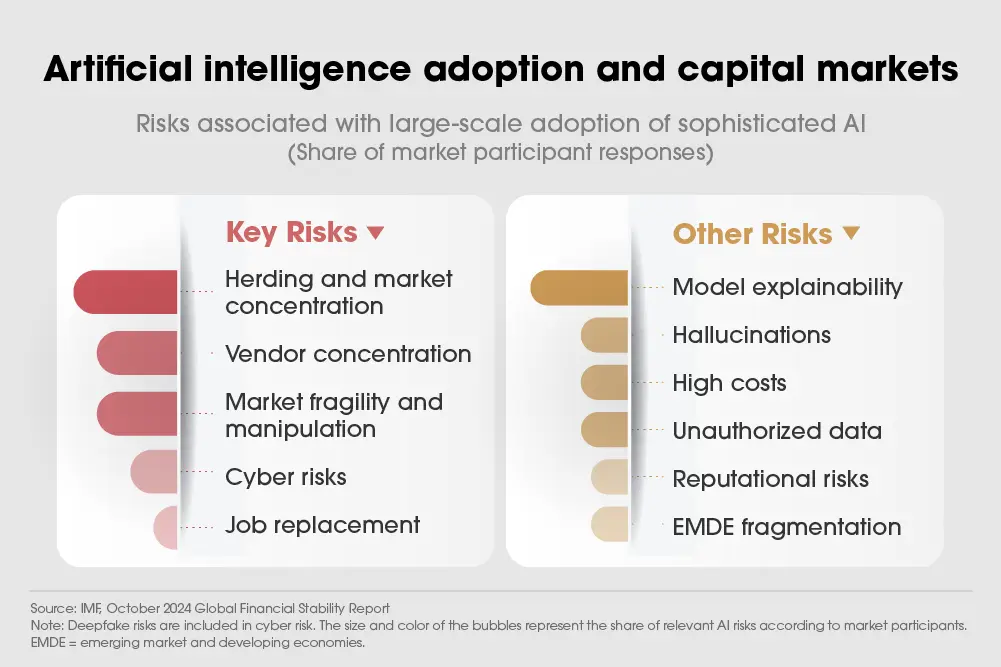 Infographic showing risks associated with large-scale AI adoption, such as hallucinations and market and vendor concentration