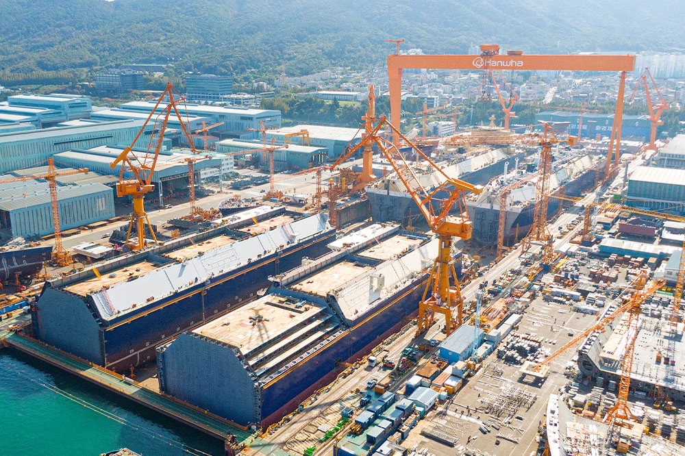 A bird’s eye view of Hanwha Ocean’s Geoje shipyard 