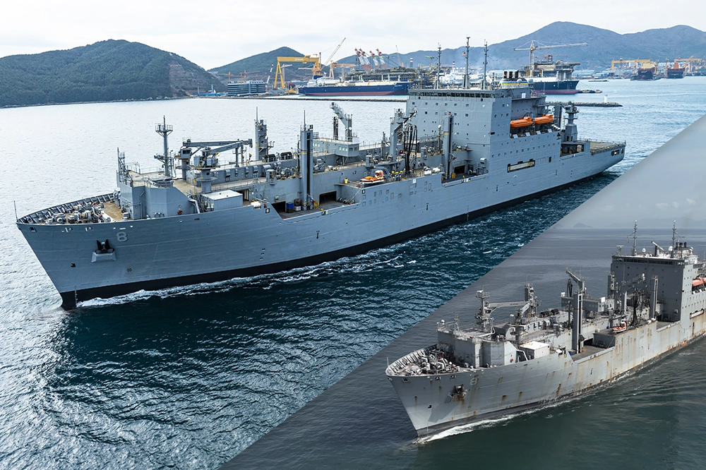 USNS Wally Schirra before and after MRO performed by Hanwha Ocean