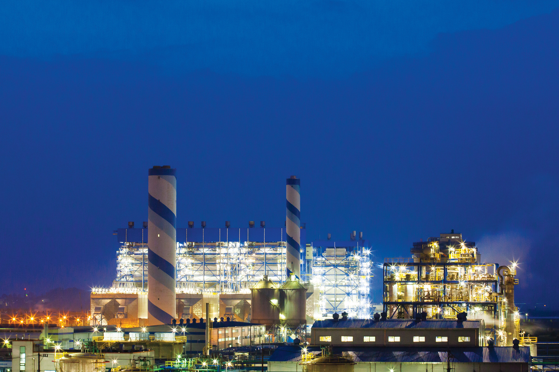 A night view of Hanwha Energy's electricity cogeneration plant in Yeosu, Korea