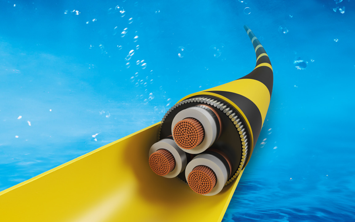 Undersea cable laid on the ocean floor 