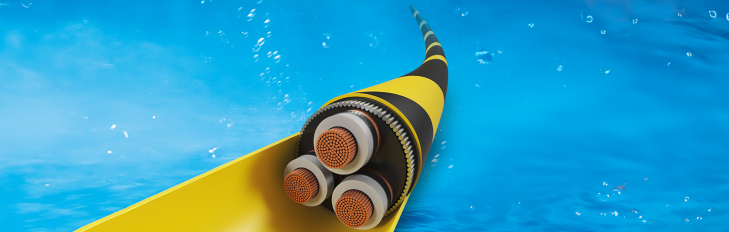 Undersea cable laid on the ocean floor 