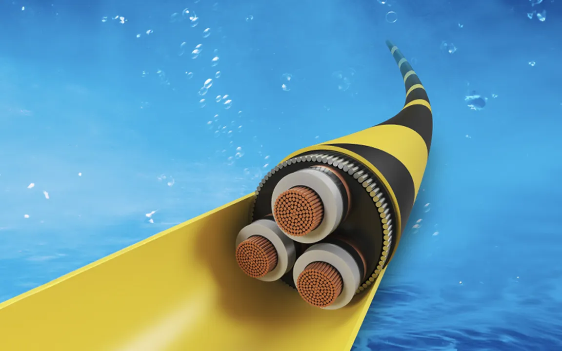 Undersea cable laid on the ocean floor 