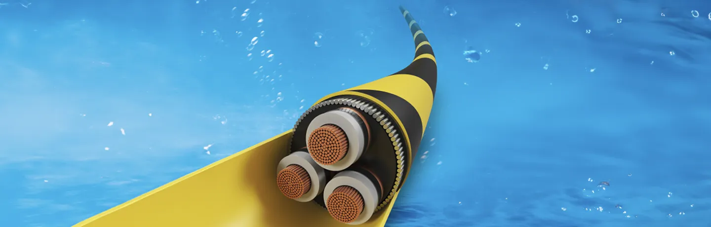 Undersea cable laid on the ocean floor 