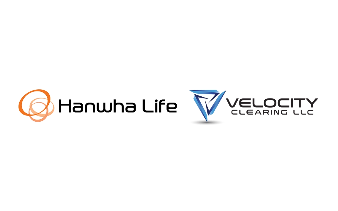 Hanwha Life and Velocity Clearing logos representing partnership and acquisition.